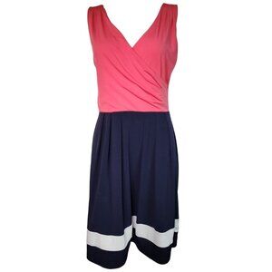 Ann Taylor Loft Dress Womens Size S Small Pink Blue Colorblock Sleeveless V Neck